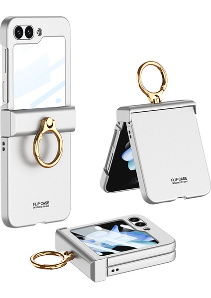 Samsung Galaxy Z Flip5 5g Her Şey Dahil Menteşe Telefon Kabuğu Temperli Cam Film Plastik Telefon Kılıfı Halka Tutucu (Yurt Dışından)