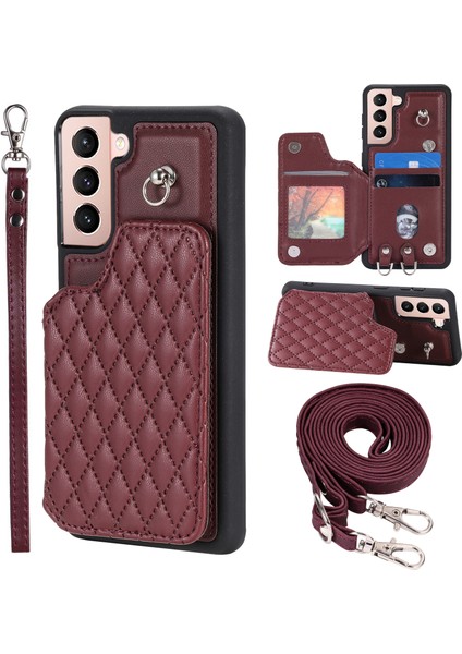 Samsung Galaxy S22+ 5g Çizgi Anti-Çizelge Anti-Scratch Vaka Kickstand Rfıd Engelleme Pu Deri+ Tpu Kapağı 2 Kayışla (Yurt Dışından)
