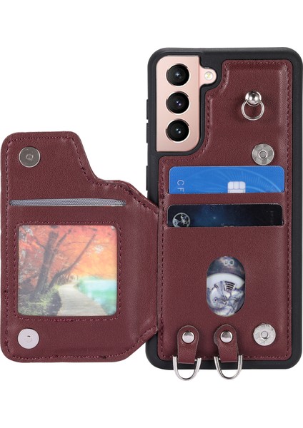 Samsung Galaxy S22+ 5g Çizgi Anti-Çizelge Anti-Scratch Vaka Kickstand Rfıd Engelleme Pu Deri+ Tpu Kapağı 2 Kayışla (Yurt Dışından)