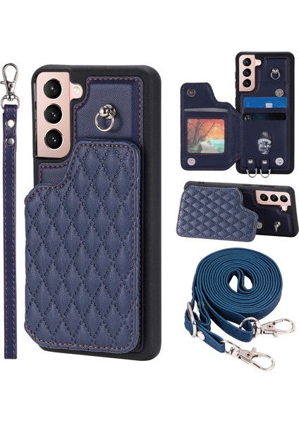 Samsung Galaxy S22+ 5g Çizgi Anti-Çizelge Anti-Scratch Vaka Kickstand Rfıd Engelleme Pu Deri+ Tpu Kapağı 2 Kayışla (Yurt Dışından)