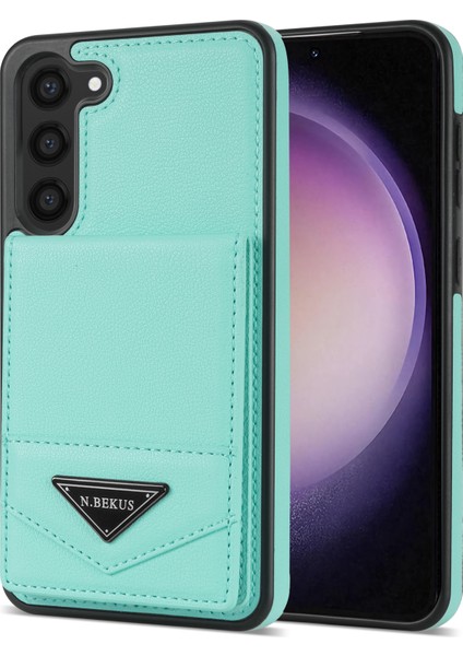 Samsung Galaxy S23+ Kickstand Cover Rfıd Engelleme Kartı Tutucu Pu Deri Kaplamalı Tpu Telefon Kılıfı (Yurt Dışından)