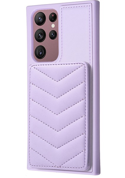 Samsung Galaxy S21 Fe 5g Dalga Dikiş Dokusu Pu+Tpu Telefon Kapağı Kart Tutucu Kickstand Case (Yurt Dışından)