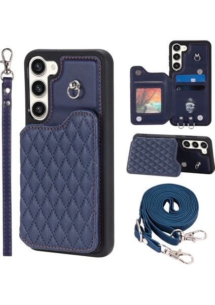 Samsung Galaxy S23+ Slim Fit Shell Kickstand Rfıd Engelleme Pu Deri+ Tpu Telefon Kılıfı 2 Kayışla (Yurt Dışından)