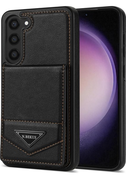 Samsung Galaxy S23+ Kickstand Cover Rfıd Engelleme Kartı Tutucu Pu Deri Kaplamalı Tpu Telefon Kılıfı (Yurt Dışından)