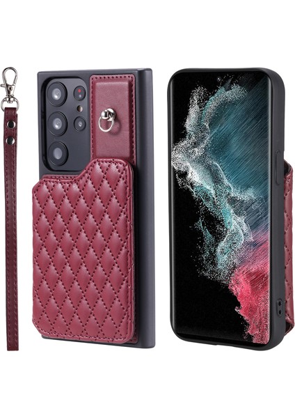Samsung Galaxy S22 Ultra 5g Rfıd Engelleme Kart Tutucu Telefon Kılıfı Deri+Tpu Kickstand Arka Kapak (Yurt Dışından)