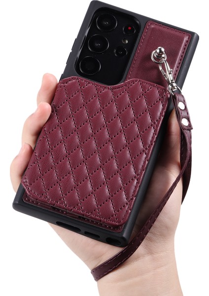 Samsung Galaxy S22 Ultra 5g Rfıd Engelleme Kart Tutucu Telefon Kılıfı Deri+Tpu Kickstand Arka Kapak (Yurt Dışından)