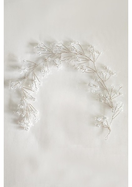 Kristal Boncuklu El Yapımı Gelin Tacı Gelin Saç Aksesuarı