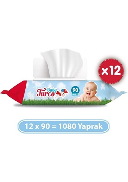 Baby Turco 12x90 Yaprak Alkolsüz Islak Bebek Havlusu