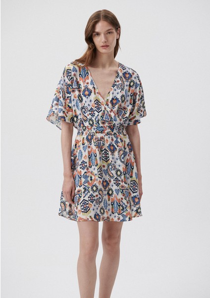 Kadın Baskılı Mini Beyaz Elbise 1310339-85338