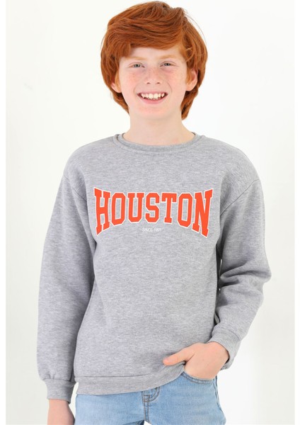 Erkek Çocuk Gri Renkli Houston Baskılı Sweatshirt