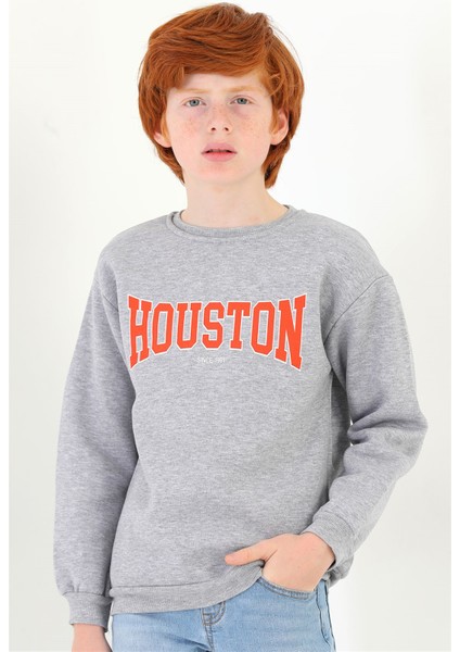 Erkek Çocuk Gri Renkli Houston Baskılı Sweatshirt