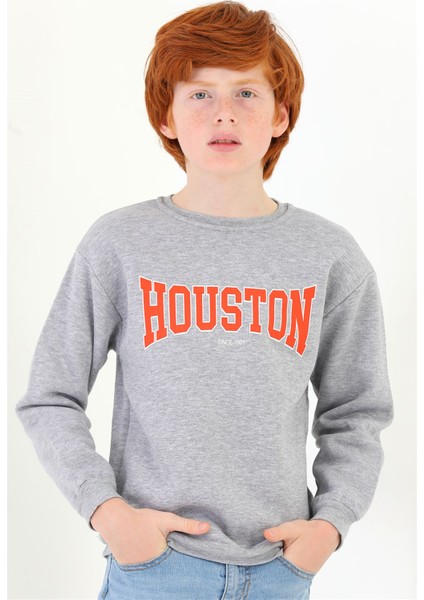 Erkek Çocuk Gri Renkli Houston Baskılı Sweatshirt