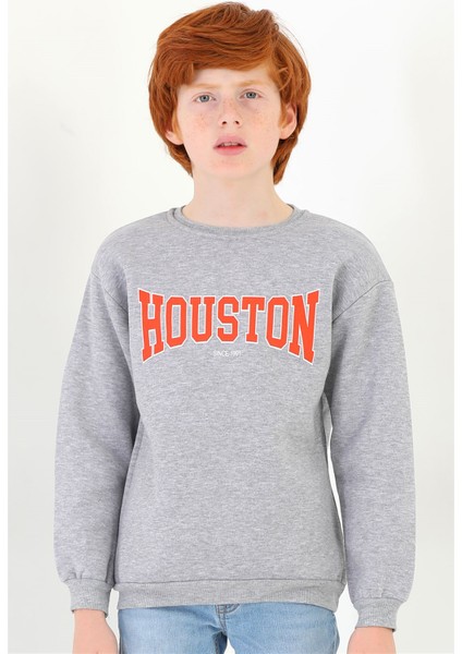 Erkek Çocuk Gri Renkli Houston Baskılı Sweatshirt