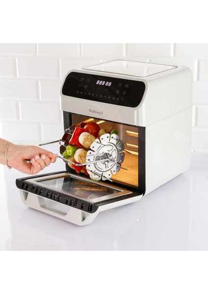 Robwell As29 12 Litre Tavuk Çevirme Şiş Kebap Dönen Patates Sepetli Airfryer