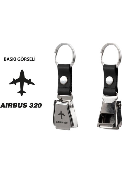 Airbus A320 Uçak Modelli Emniyet Kemeri Şişe Açacağı Özelliği Deri Havacılık Anahtarlık