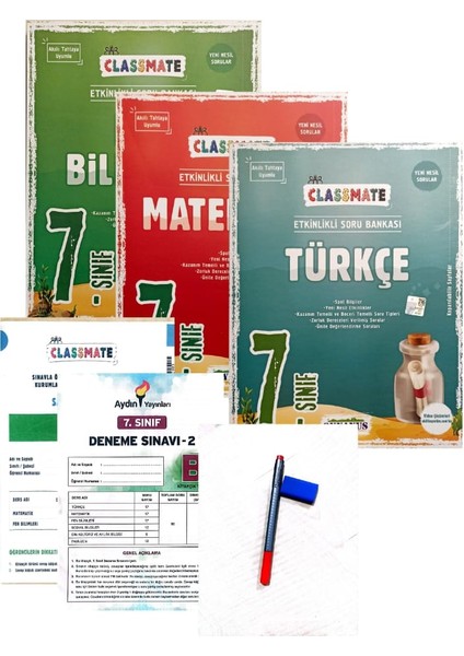 7. Sınıf Clasmate Matematik + Fen Bilimleri + Türkçe Soru Bankası - Yeni Baskı - (Aydın + Okyanus Yayınları Deneme + Faber Kalem + Silgi)