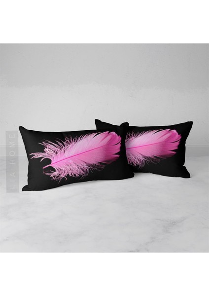 Pembe Tüy Desenli Dekoratif 2'li Yastık Kılıfı Seti 32 x 55 cm