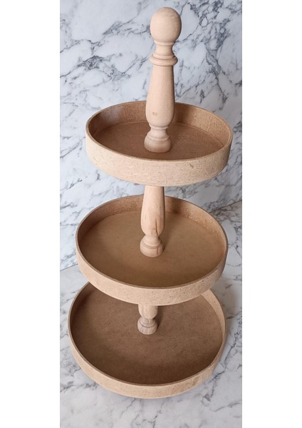 3 Kat Sunumluk Set Çerez Meyve Pasta Ahşap Mdf Kayın Ham El Yapım fiyatları