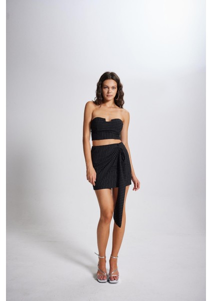 Çizgili Mini Norma Etek Siyah indirimleri