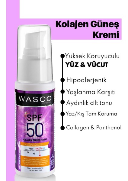 Yaşlanma Karşıtı SPF50+ Kolajenli Güneş Kremi Collagen-Panthenol-Hyaluronic Acid 50 ml