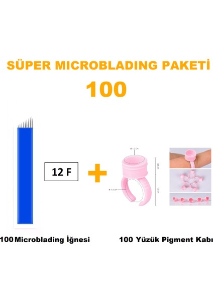 Microblading İğnesi ve Pigment Kabı Seti 12F Mavi 100 Adet