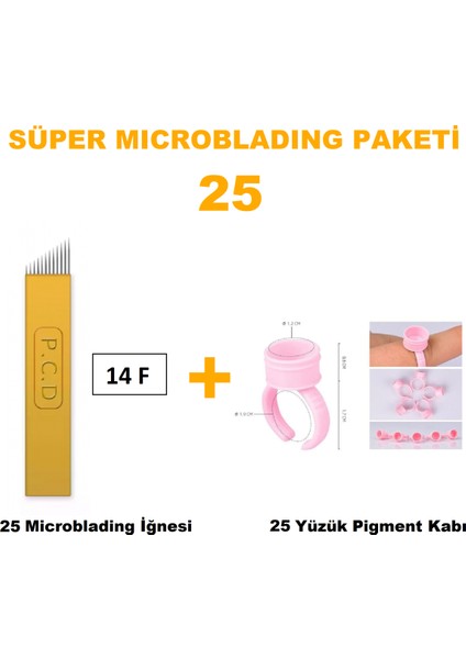 Microblading İğnesi ve Pigment Kabı Seti 14F Sarı 25 Adet