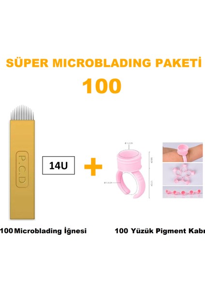 Microblading İğnesi ve Pigment Kabı Seti 14U Sarı 100 Adet