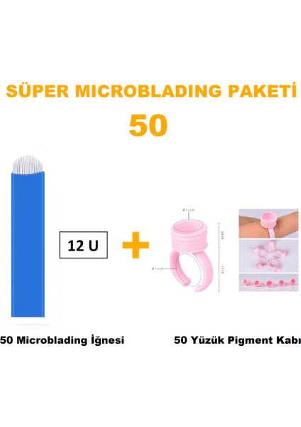 Microblading İğnesi ve Pigment Kabı Seti 12U Mavi 50 Adet