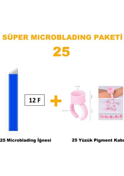 Microblading İğnesi ve Pigment Kabı Seti 12F Mavi 25 Adet