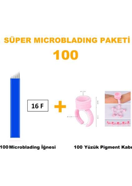 Microblading İğnesi ve Pigment Kabı Seti 16F Mavi 100 Adet