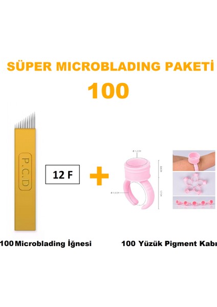 Microblading İğnesi ve Pigment Kabı Seti 12F Sarı 100 Adet