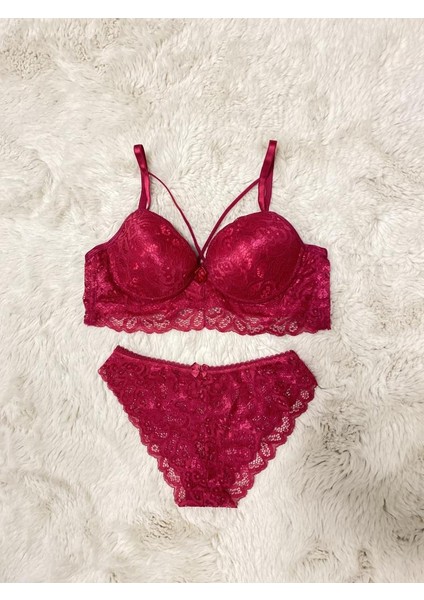 Kadın Dantelli Desteksiz Bralet Vizon Sütyen Takım
