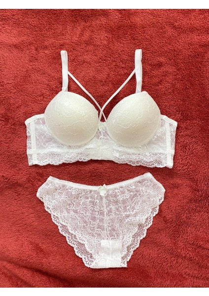Kadın Dantelli Desteksiz Bralet Vizon Sütyen Takım