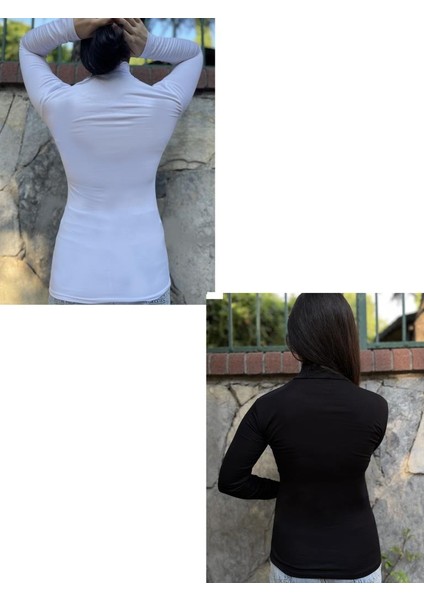 Kadın Uzun Kollu Yarım Balıkçı Yaka Body Beyaz 2 Adet