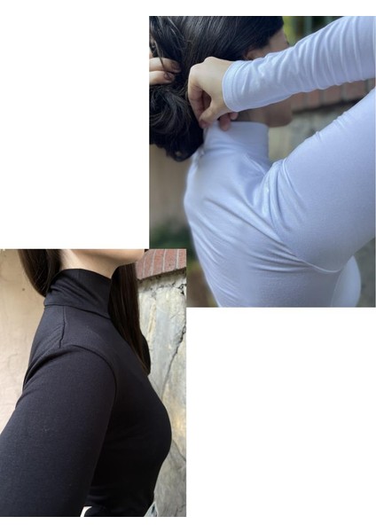 Kadın Uzun Kollu Yarım Balıkçı Yaka Body Beyaz 2 Adet