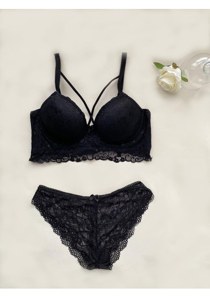 Kadın Dantelli Desteksiz Bralet Vizon Sütyen Takım