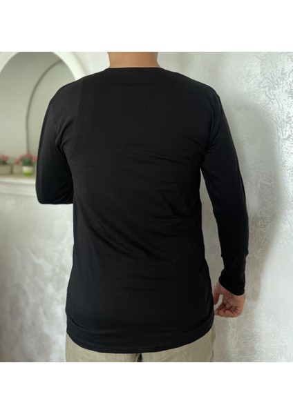Erkek Elastan Bisiklet Yaka Uzun Kol 2 Adet Siyah T-Shirt fırsatları