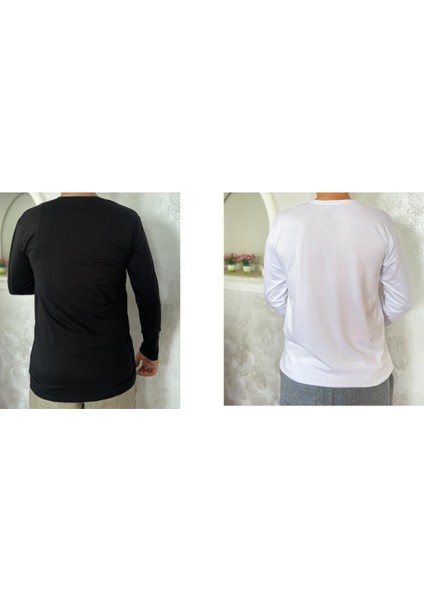 Erkek Elastan Bisiklet Yaka Uzun Kol 2 Adet Siyah T-Shirt fiyatları