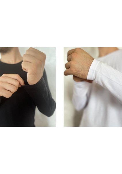 Erkek Elastan Bisiklet Yaka Uzun Kol 2 Adet Siyah T-Shirt modelleri