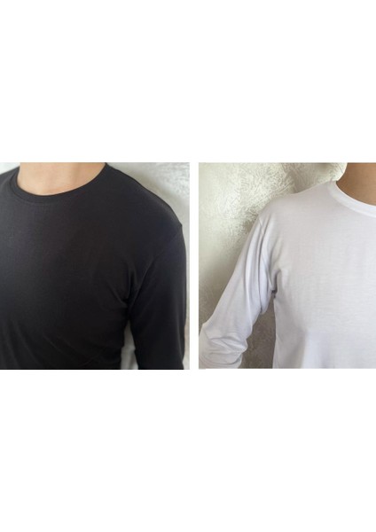 Erkek Elastan Bisiklet Yaka Uzun Kol 2 Adet Siyah T-Shirt fırsatları