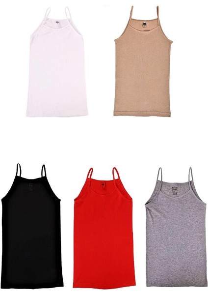 Kadın Ip Askılı Pamuk Atlet Siyah 5 Adet