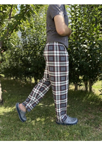 Erkek Pamuk Cepsiz Beli Lastikli Pijama Altı Eşofman Lacivert Beyaz Çizgili