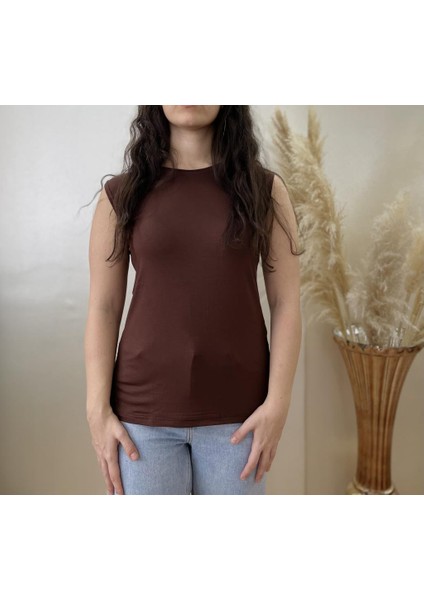 Kadın Sıfır Kol Bisiklet Yaka Body Gri