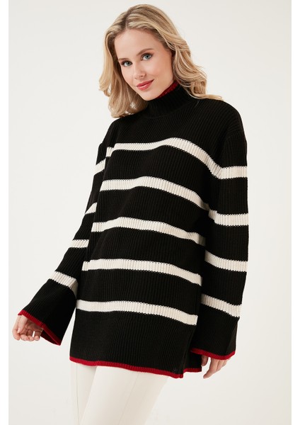 Çizgili Balıkçı Yaka Geniş Kollu Örme Kazak Bayan Kazak 4615144 fiyatları