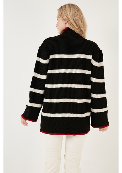 Çizgili Balıkçı Yaka Geniş Kollu Örme Kazak Bayan Kazak 4615144 indirimleri