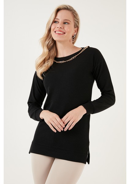Zincir Detaylı Regular Fit Bisiklet Yaka Esnek Bluz Bayan Bluz 5865347 fiyatları
