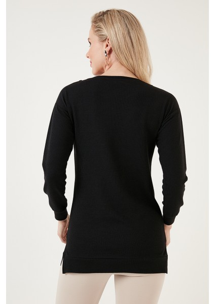Zincir Detaylı Regular Fit Bisiklet Yaka Esnek Bluz Bayan Bluz 5865347 indirimleri