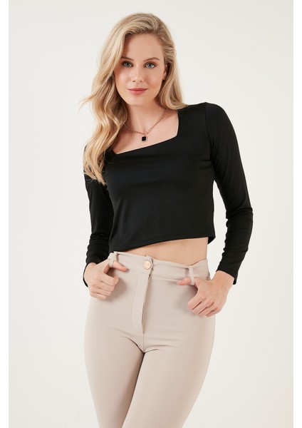 Slim Fit Kare Yaka Crop Bluz Bayan Bluz 5865403 fiyatları