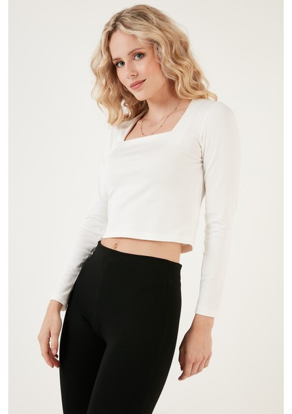 Slim Fit Kare Yaka Crop Bluz Bayan Bluz 5865403 fiyatları