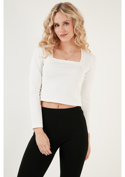 Slim Fit Kare Yaka Crop Bluz Bayan Bluz 5865403 fırsatları